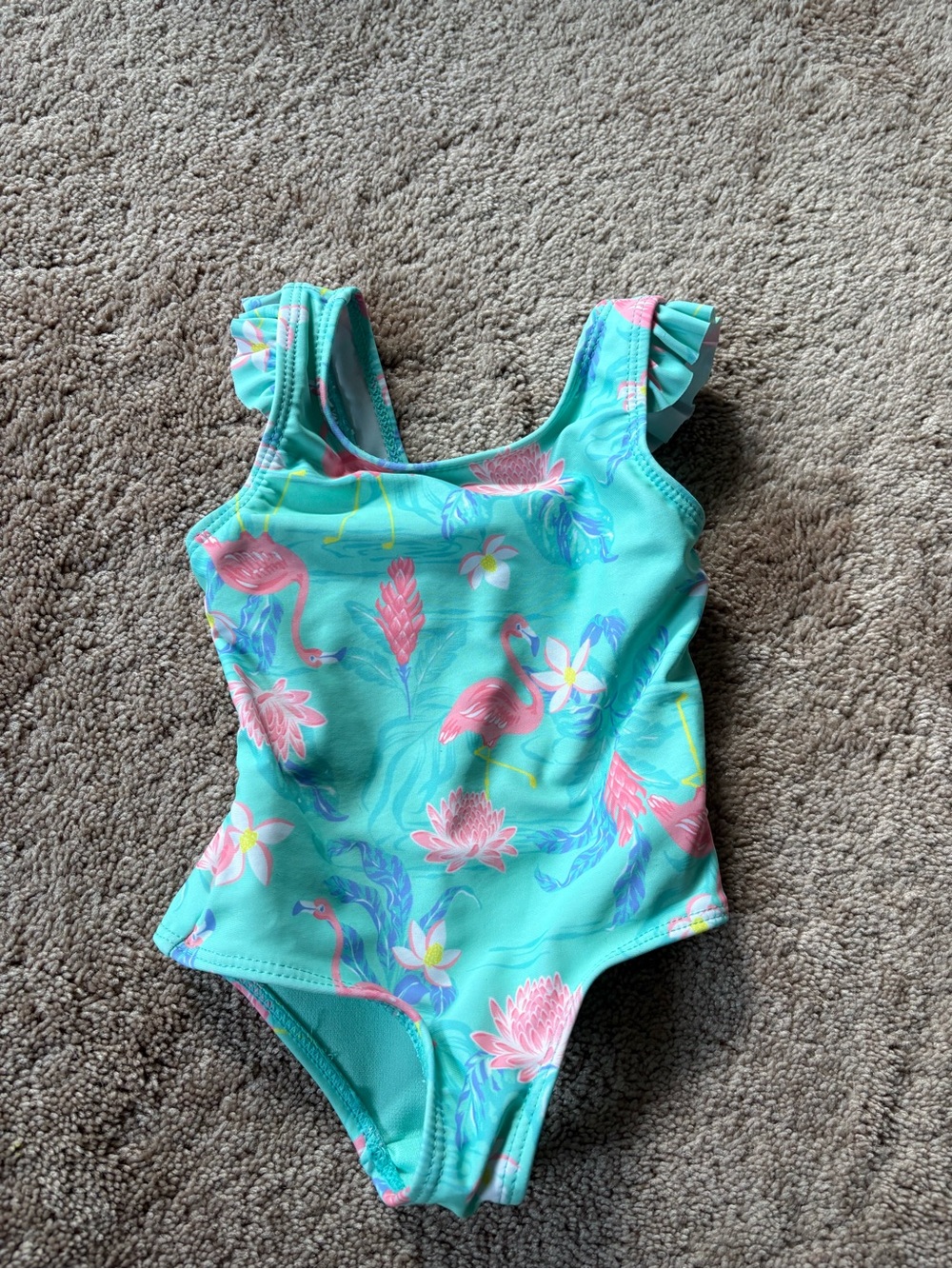 Tommy Bahama Turquoise One-Piece Swimsuit with Pink Flamingo Print